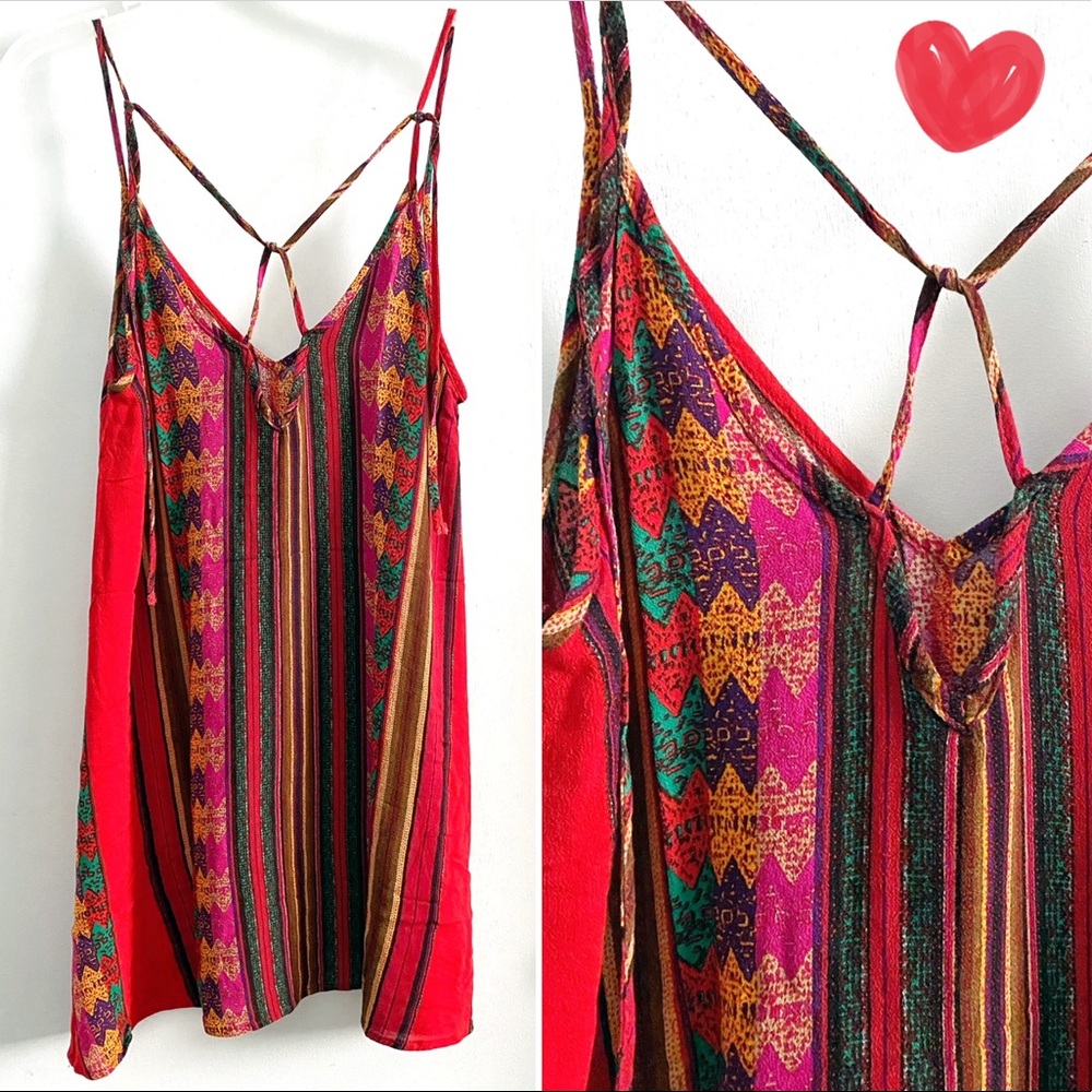 Mahina tribal boho summer mini dress, red purple